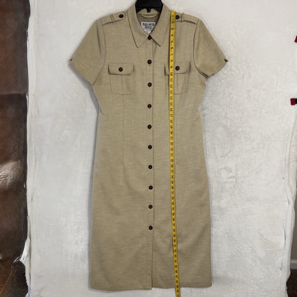 Vintage Maxi‎ Jacket Shirt Dress Size 14 P Herringbone Belted Safari Western 90s - Picture 11 of 16